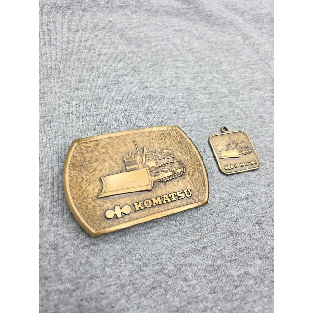KOMATSU D65E Bulldozer Crawler Tractor Solid Brass Belt Buckle and Keychain Fob